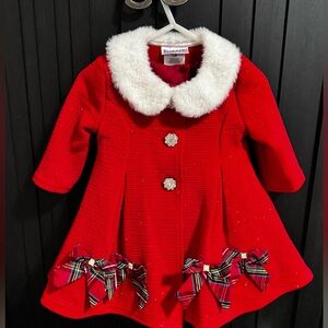 Blueberi Boulevard Baby Girls Red Plaid Dress and Swing Coat, 2 Piece Set 12M